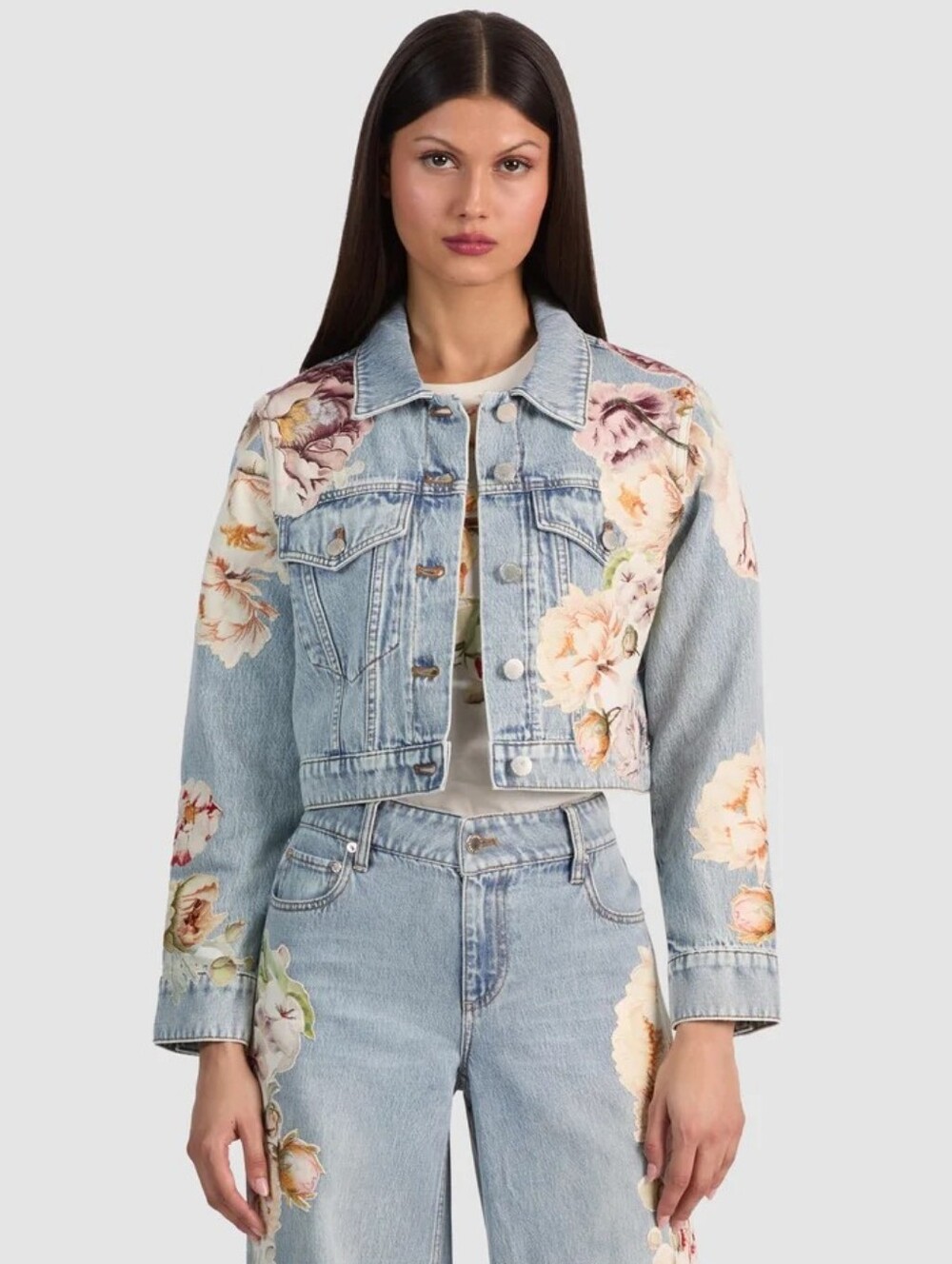 ALICE + OLIVIA CHLOE EMBROIDERED DENIM JACKET